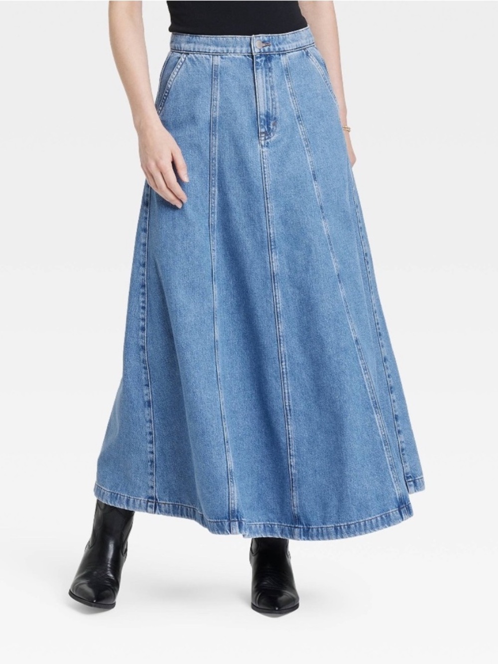 Blue Country Western Coastal Cowgirl cottagecore high rise denim maxi skirt